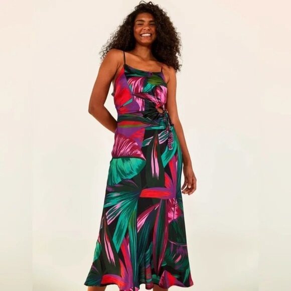 Farm Rio Midnight Leaves Cutout Midi Slip Dress - Picture 4 of 16